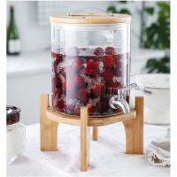 5 L Glass Drinks Dispenser Jar With Tap, Spigot, Lid And Wooden Stand for Hot or Cold Beverages- Clear