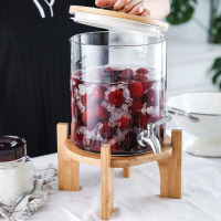 5 L Glass Drinks Dispenser Jar With Tap, Spigot, Lid And Wooden Stand for Hot or Cold Beverages- Clear