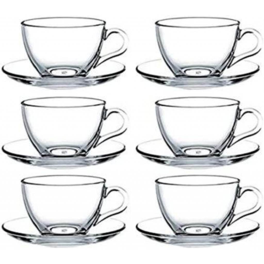 6 Pieces Of Glass Tea Coffee Cups Mugs And 6 Saucers -Colourless Cup Mug & Saucer Sets TilyExpress