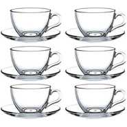 6 Pieces Of Glass Tea Coffee Cups Mugs And 6 Saucers -Colourless