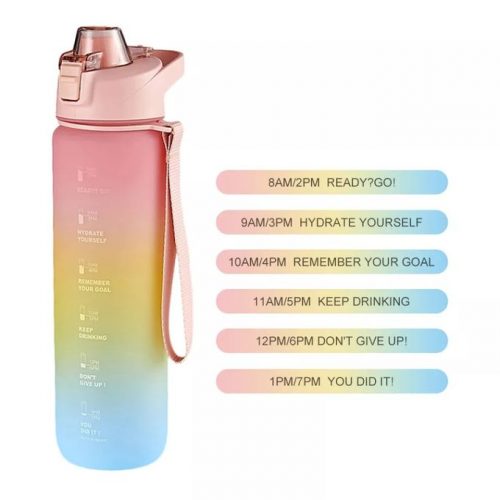 1L Time Marked Fitness Jug Outdoor Frosted Water Bottle, Multi-Colour