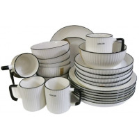 24pcs Of Black line Design Plates Bowls Cups Dinner Set – Cream Dinnerware Sets TilyExpress 2