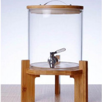 5 L Glass Drinks Dispenser Jar With Tap, Spigot, Lid And Wooden Stand for Hot or Cold Beverages- Clear