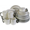 24pcs Of Black line Design Plates Bowls Cups Dinner Set - Cream