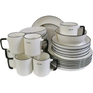 24pcs Of Black line Design Plates Bowls Cups Dinner Set – Cream Dinnerware Sets TilyExpress 2