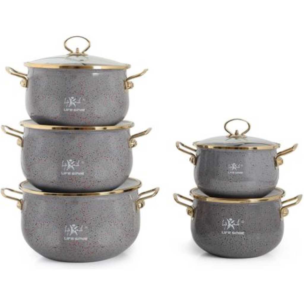 Life Smile 10 Pieces Of Granite Non-stick Enamel Serving/Saucepans/Cookware- Multi-colour