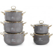 Life Smile 10 Pieces Of Granite Non-stick Enamel Serving/Saucepans/Cookware- Multi-colour Cookware Sets