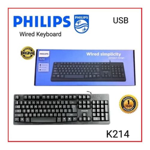 SPK6234 104/105 Quiet-Click Keys Low-Profile Plug & Play Ergonomic Philips USB Keyboard for Home or Office — Full-Sized Wired Computer Keyboard with Foldable Shoulders 