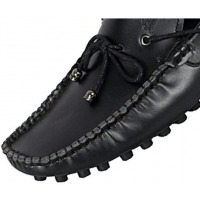 New Men's Lace Up Leather Moccasins Shoes - Black