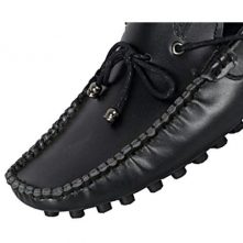 New Men’s Lace Up Leather Moccasins Shoes – Black Men's Loafers & Slip-Ons TilyExpress