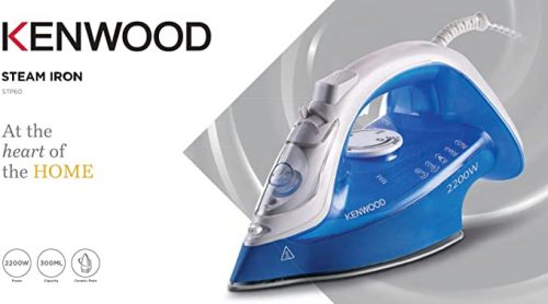 Kenwood Steam Iron 2200W with Ceramic Soleplate, Anti-Drip, Anti-Calc, Self Clean, Continuous Steam, Steam Burst, Spray Function STP60 - White/Blue