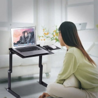 Universal Foldable Laptop Table Stand Adjustable With Mouse Pad Cooling Fan - Black