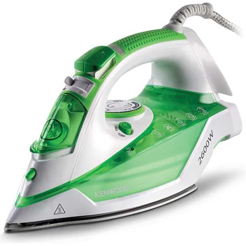 Kenwood Steam Iron 2600W with Ceramic Soleplate, Anti-Drip, Anti-Calc, Self Clean, Continuous Steam, Steam Burst, Spray Function STP70 - White/Green