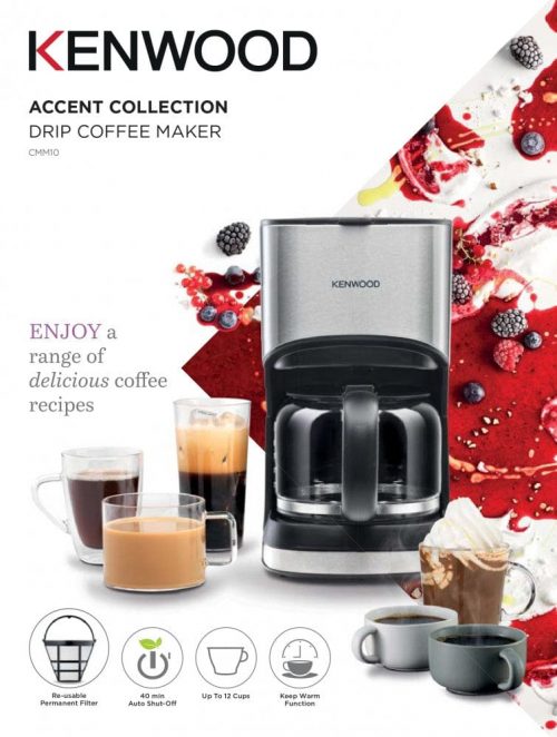 Kenwood Coffee Machine 6 Cup Coffee Maker for Drip Coffee and Americano 900W 40 Min Auto Shut Off, Reusable Filter, Anti Drip Feature, Warming Plate and Easy to Clean CMM05.000BM Black/Silver