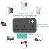 Ldnio Power Extension 3 Sockets + 6 Fast Charging USB Slots - Black