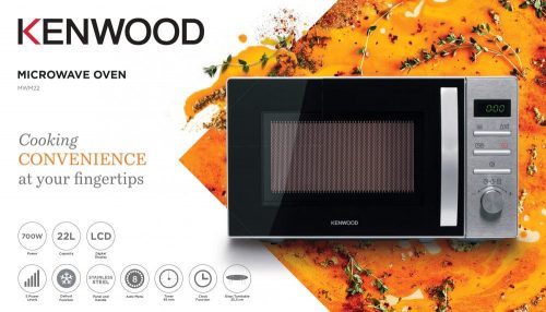 Kenwood 22 - Litres Microwave Oven with Digital Display, 5 Power Levels, Defrost Function, Stainless Steel, Auto Menu, 95 Minutes Timer, Clock Function 700W MWM22BK Black/Silver