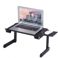 Universal Foldable Laptop Table Stand Adjustable With Mouse Pad Cooling Fan - Black