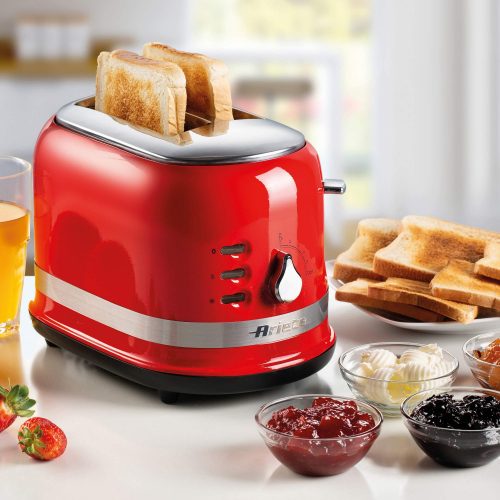 Ariete 0149R Moderna 2 Slice Toaster, Defrost, Heating & Cooking Function, Red, Stainless Steel