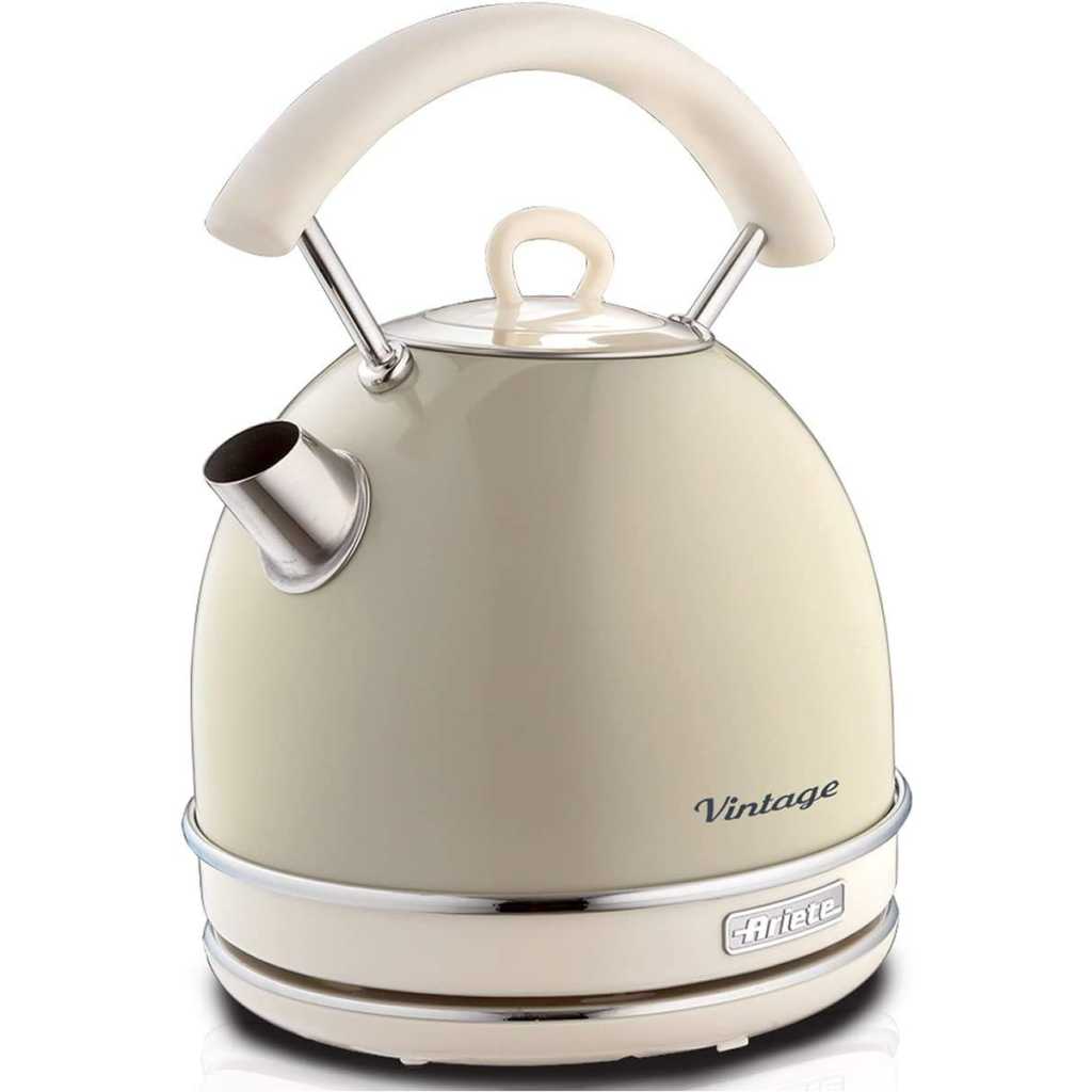 Ariete 2877 Retro Style Cordless Dome Kettle, Removable and Washable Filter, 1.7 Litre Capacity, Vintage Design, Cream