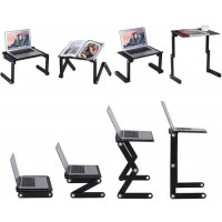 Universal Foldable Laptop Table Stand Adjustable With Mouse Pad Cooling Fan - Black