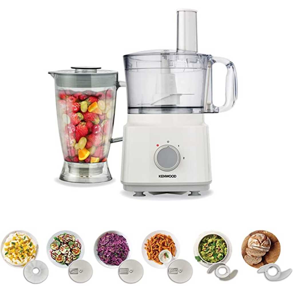 Kenwood Food Processor 750W Multi-Functional with 3 Interchangeable Disks, Blender, Whisk, Dough Maker FDP03 White