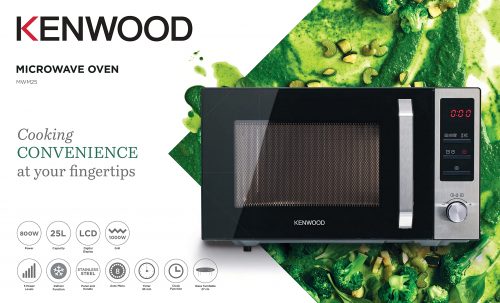 Kenwood 25 Litres Microwave Oven with Grill, Digital Display, 5 Power Levels, Defrost Function, Stainless Steel, Auto Menu, 95 Minutes Timer, Clock Function 800W MWM25BK Black/Silver