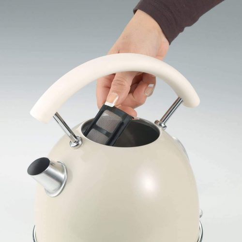 Ariete 2877 Retro Style Cordless Dome Kettle, Removable and Washable Filter, 1.7 Litre Capacity, Vintage Design, Cream