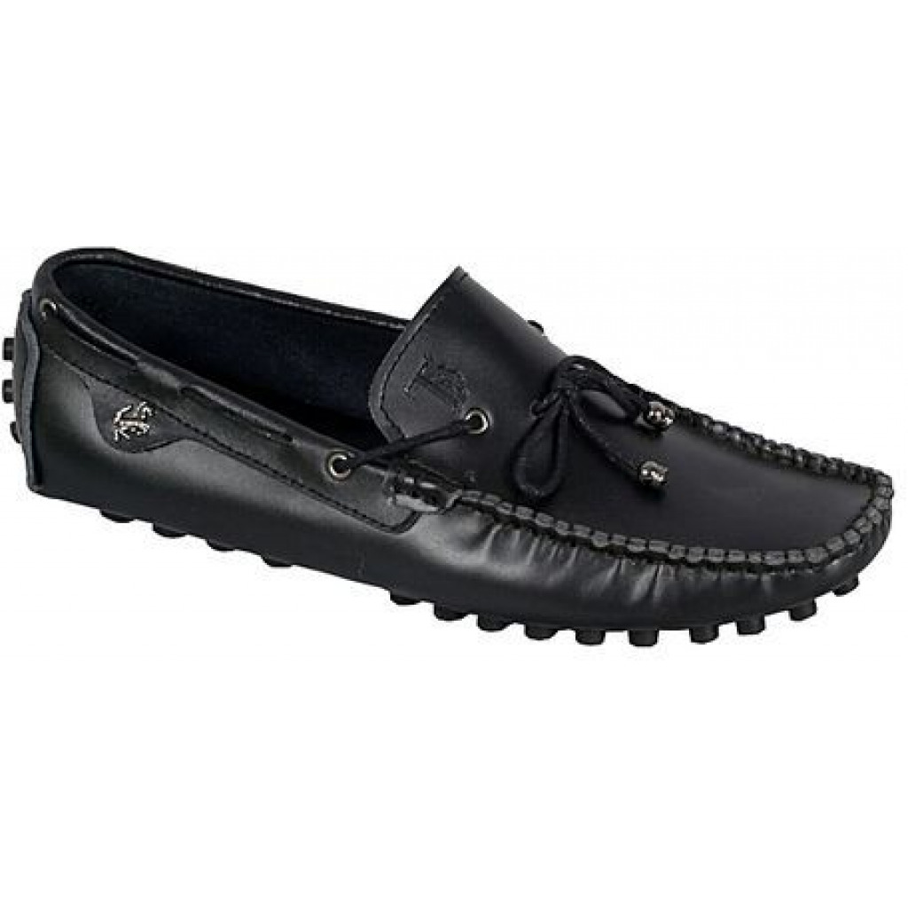 New Men's Lace Up Leather Moccasins Shoes - Black