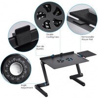 Universal Foldable Laptop Table Stand Adjustable With Mouse Pad Cooling Fan - Black