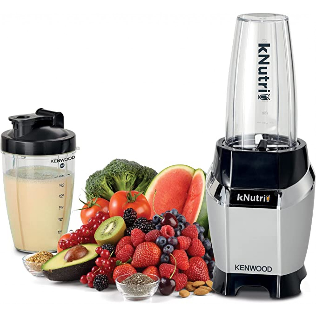 Kenwood Nutrition Personal Blender 600W Smoothie Blender Cum Smoothie Maker with 700ml & 600ml Tritan Smoothie2Go Bottle and Lid, Ice Crush Function BSP70.180SI Black/Silver