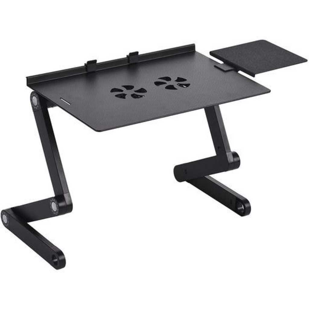 Universal Foldable Laptop Table Stand Adjustable With Mouse Pad Cooling Fan - Black