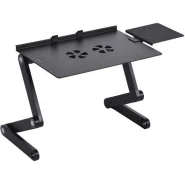 Universal Foldable Laptop Table Stand Adjustable With Mouse Pad Cooling Fan - Black