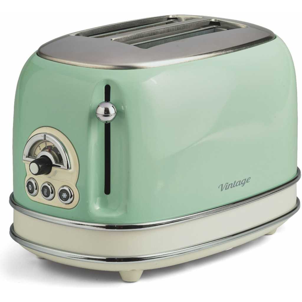 Ariete 0155 Retro Style 2 Slice Toaster, 6 Browning Levels and Removable Crumb Tray, Vintage Design, Green