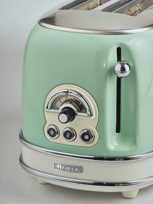 Ariete 0155 Retro Style 2 Slice Toaster, 6 Browning Levels and Removable Crumb Tray, Vintage Design, Green