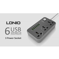 Ldnio Power Extension 3 Sockets + 6 Fast Charging USB Slots - Black