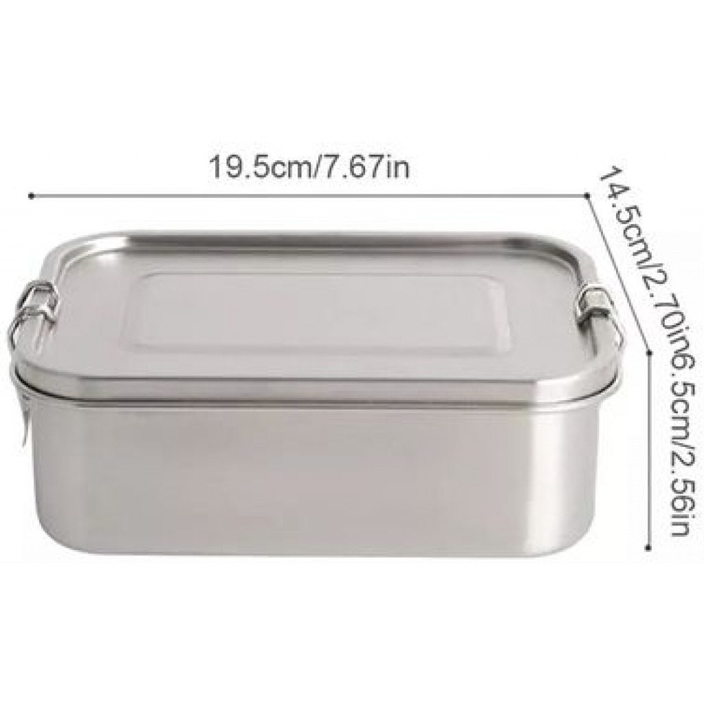 Stainless Steel Rectangle Lunch Box with Buckle Leak-Proof Food Container - Silver