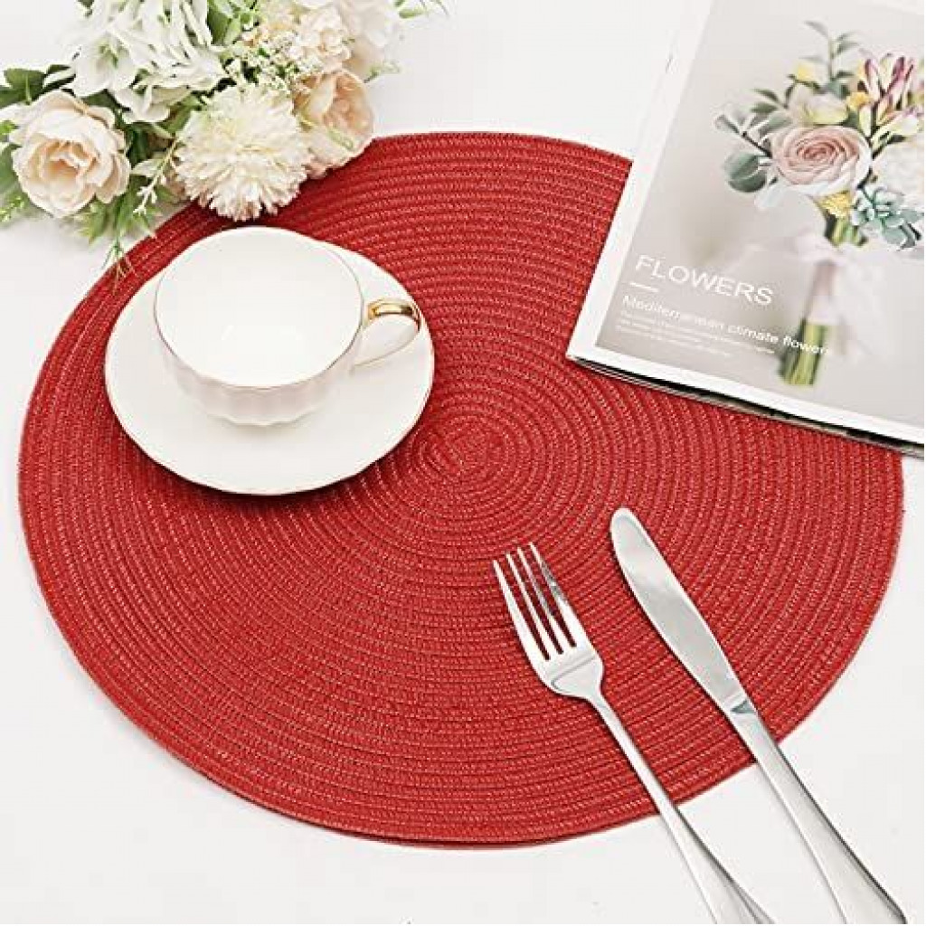 6 Round Decorative Placemats Table Mats- Red.