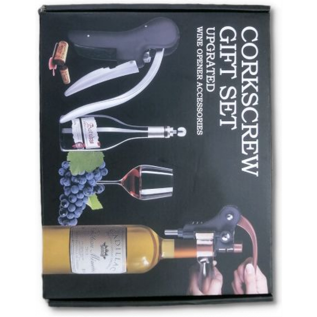 Corkscrew Wine Opener Kit Gift Set Box- Black