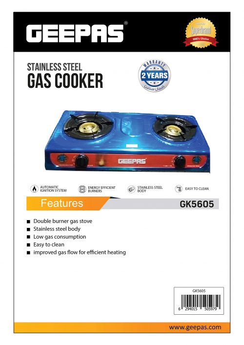 Geepas 2-Burner Gas Stove with Auto Ignitionl | Model No GK5605