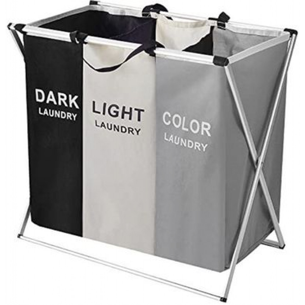 3-Section Laundry Basket Bin Organizer- 137L- Multi-colour.