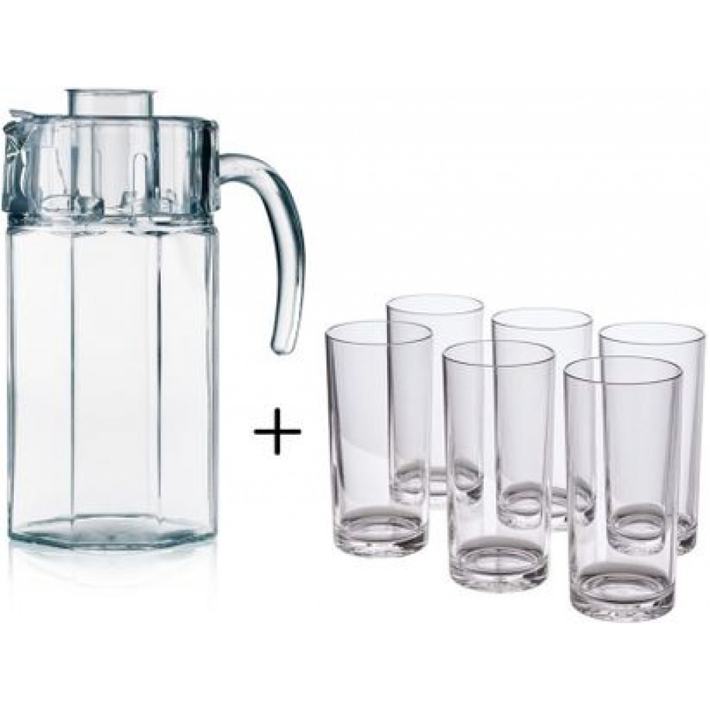 6 Drinking Glasses Plus 1 Glass Jug-Transparent Bar Cocktail & Wine Glasses TilyExpress