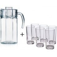 6 Drinking Glasses Plus 1 Glass Jug-Transparent Bar Cocktail & Wine Glasses