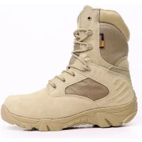 High-Top Leather Outdoor Desert Boots - Khaki