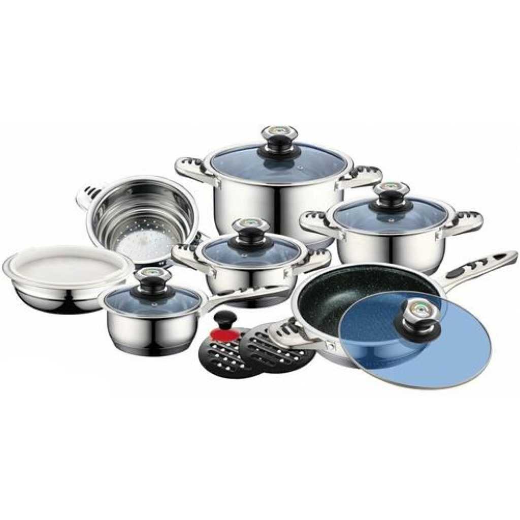 Kaisa Villa 21 Pieces Of Heavy Stainless Steel Saucepans Cookware, Silver