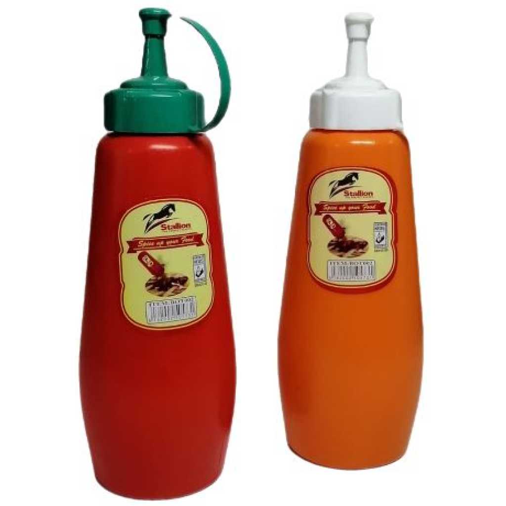 2 Pcs Plastic Squeeze Dispenser Vinegar Oil Tomato Sauce Bottles - Multi-colour