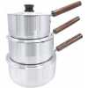 6 Piece Stainless Steel Saucepans Cookware Pot With Wooden Handles - Silver