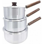 6 Piece Stainless Steel Saucepans Cookware Pot With Wooden Handles – Silver