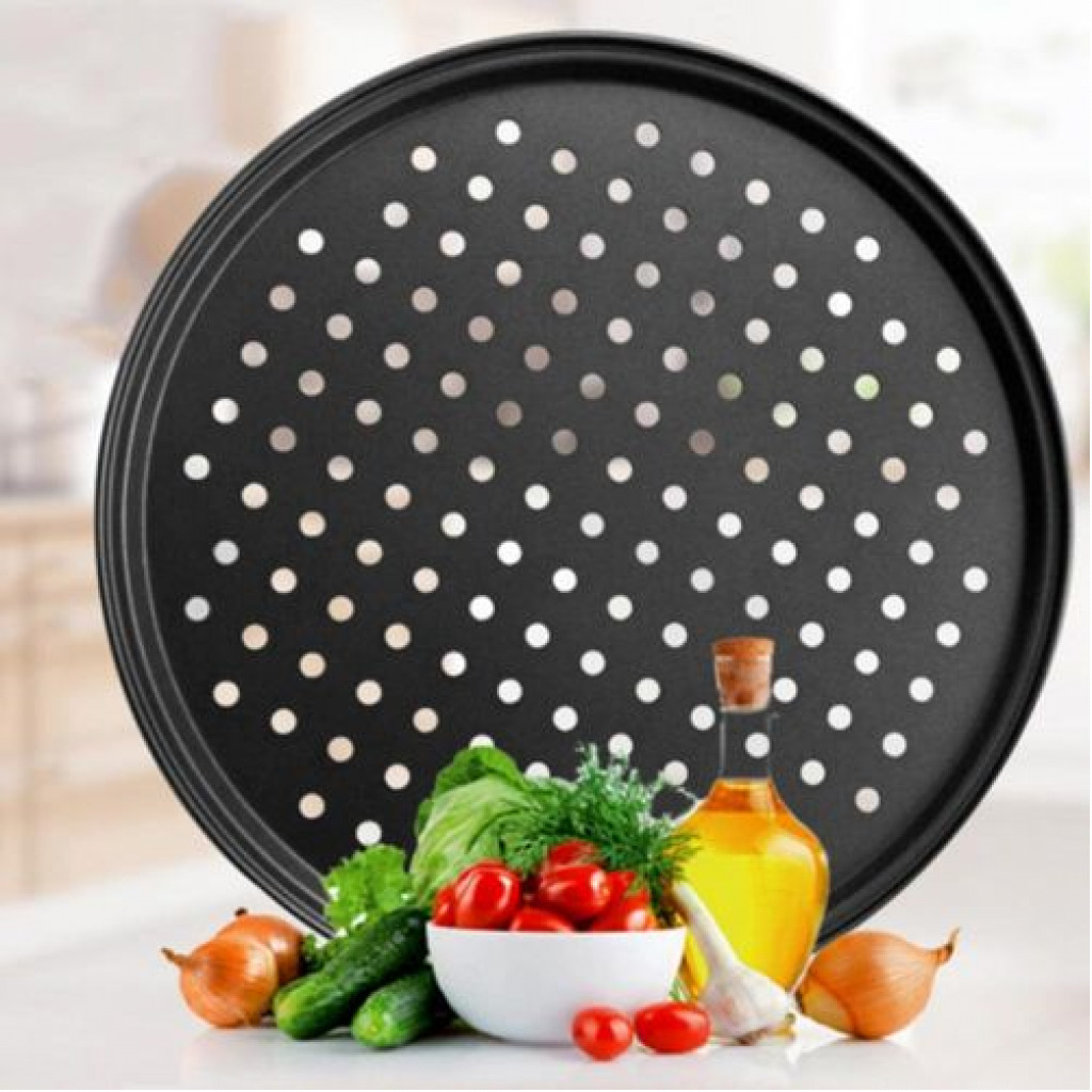 30cm Vented Pizza Pan With Holes Baking Tray Bakeware, Black