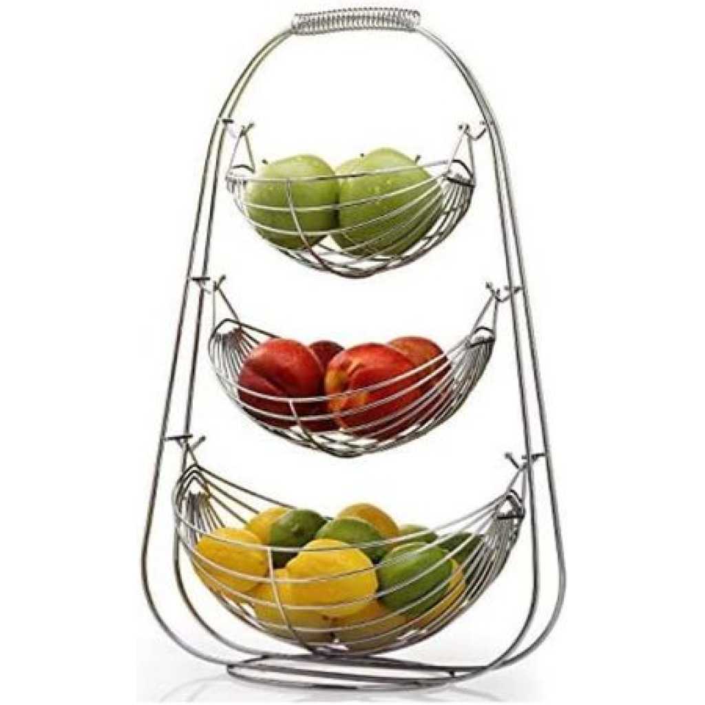 3 Tier Stainless steel Fruit Bowl Storage Basket Holder Organizer Rack, Silver