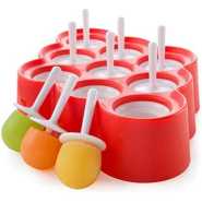 9 Silicone Ice Mini Popsicle Molds With Sticks and Drip-guards,- Red